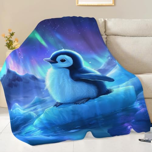 Cute Penguin Blanket Aurora Starry Night Throw Stuff Gifts 60"x50" - Image 3