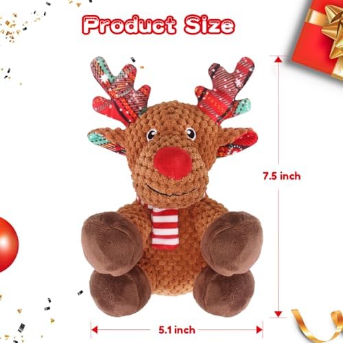 Christmas Dog Toys, Squeaky Dog Toys with Crinkle Paper, Interactive Plush Puppy Chew Toys, Cute Reindeer Dog Funny Toys, Dog Gifts for Small, Medium, Large Breed - Image 6