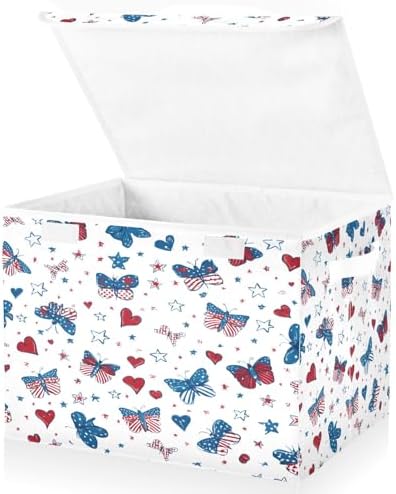 Bolaz Storage Bins with Lids and Handles,Butterfly Flag Stars Pattern Storage Box Basket with Cover Collapsible Organizer Containers for Home Closet, Shelves by Unknown