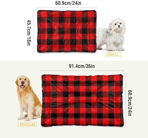 Dog Bed Mat Large Pet Bed Black Red Plaid Washable Anti Slip Bottom Dog Fulffy Comfy Kennel Pad Cat Crate Mat Dog Pet Pad, 24 x 36 Inches - Image 2