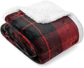 PAVILIA Plaid Sherpa Throw Blanket for Couch Sofa Bed, Black Red, 50x60 by PAVILIA