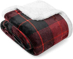 PAVILIA Plaid Sherpa Throw Blanket for Couch Sofa Bed, Black Red, 50x60 by PAVILIA