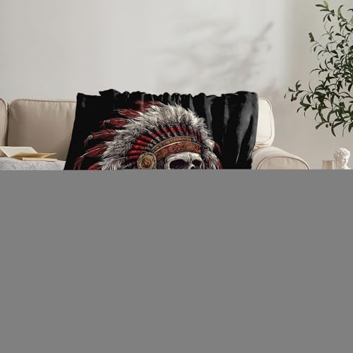 Native American Blanket for Girls Women Boys Men Adults Kids Soft Cozy Fleece Indian Skull Throw Blankets Gifts Warm Flannel Plush Lightweight Decor for Couch Bed Sofa 60"X50" - Image 5