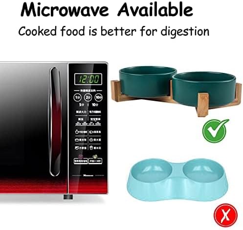 Petygooing Dog Bowls,Green Ceramic Cat Dog Bowl Set with Stand for Food and Water Feeder,Non-Slip Cute Modern Pet Dishes for Cats Small Size Dogs Puppy (13.5OZ/5.1 in)