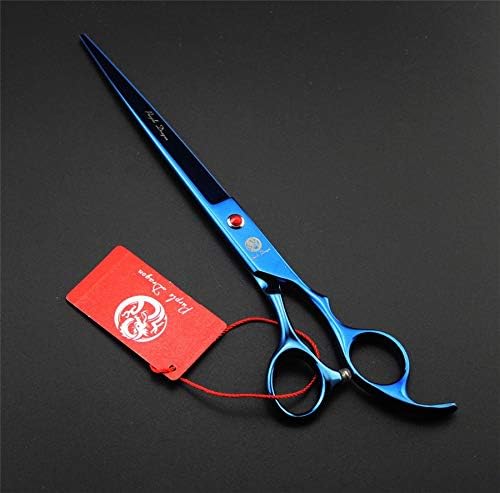 Purple Dragon 8 inch Dog Grooming Scissors Set with Anti-Shock Bag - Blue | Japanese 440C Steel Pet Grooming Shears, Comfortable Grip, Includes Curved, Straight & Thinning Scissors with Silencer