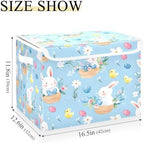 Bolaz Cute Bunny Easter Egg Pattern Storage Bins with Lids and Handles, Storage Box Basket with Cover Collapsible Organizer Containers for Home Closet, Shelves - Image 3