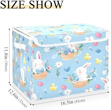 Bolaz Cute Bunny Easter Egg Pattern Storage Bins with Lids and Handles, Storage Box Basket with Cover Collapsible Organizer Containers for Home Closet, Shelves - Image 3