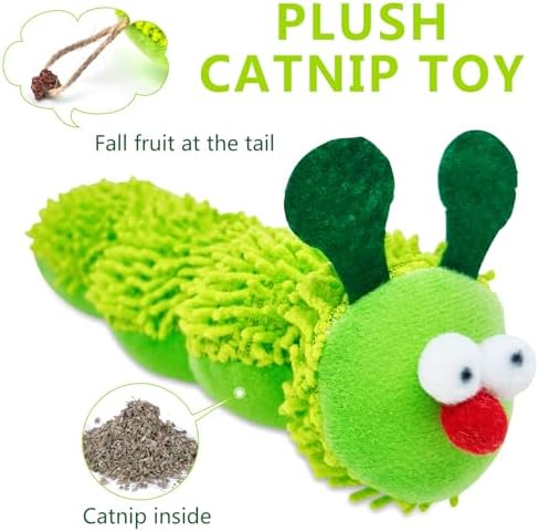 miwoowim 3 Pack Plush Caterpillar Cat Kicker, 9" Catnip & Gall Fruit Toy - Image 4