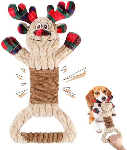 Christmas Dog Squeaky Toys, Stuffed Dog Chew Toy for Small and Medium Dogs by BWOGUEPetHome