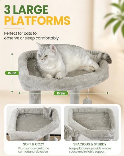 67in Cat Tree Tower for Indoor Cats, Multi-Level Light Grey - Image 2