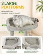 67in Cat Tree Tower for Indoor Cats, Multi-Level Light Grey - Image 2