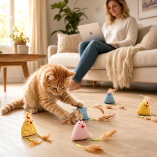 Corduroy Chick Cat Toys Catnip Feather Toys for Indoor Kittens - Image 6