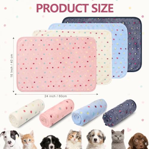 Tatuo 4 Pcs Fleece Dog Blanket for Puppy Cat, Multicolor, 24 x 16 in, Dot - Image 3
