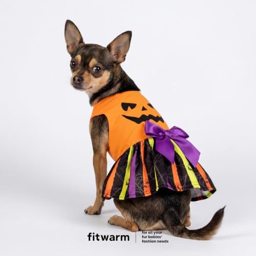 Fitwarm Halloween Pumpkin Dog Dress, Funny Dog Halloween Costumes, Doggy Clothes for Small Dogs Girl, Pet Apparel, Orange, Black, Purple, XXS - Image 2