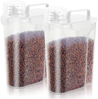 5Lbs Airtight Dog Cat Storage Container Portable with Upgraded Large Spout and Cup, Plastic Pet Food Dispenser for Small Animal Kibble, Bird Seed, Oatmeal, Rice, Flour, Brown Sugart-2 Pack Milky white