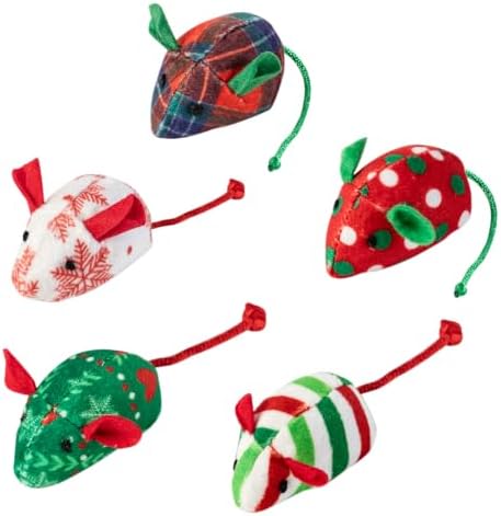 Christmas Catnip Mouse Toys for Cats,5 Pack Plush Mice Toys for Indoor Cats by Unknown
