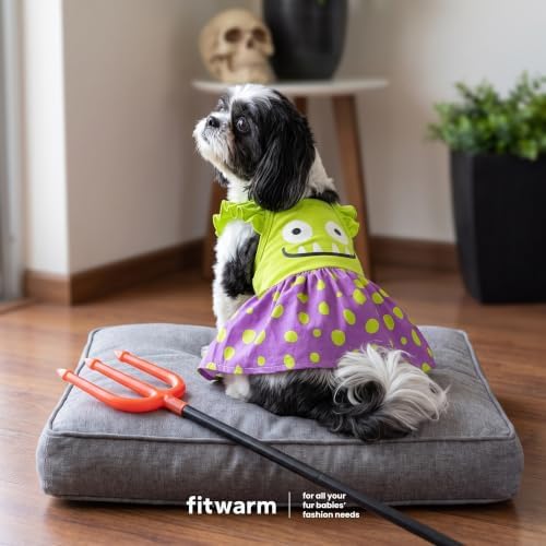 Fitwarm Monster Ruffle Dog Dress, Spooky Halloween Costumes for Small Girl Dogs, Funny Pet Outfit, Green, Purple, XXS - Image 4