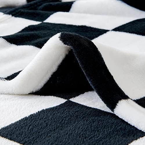 BEDELITE Checkered Fleece Throw Blanket for Couch, Black & White, 50"x60" - Image 5