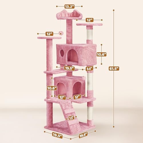 Yaheetech 62in Cat Tree Tower, Double Condo, Multi Platforms, Scratch Posts - Image 3