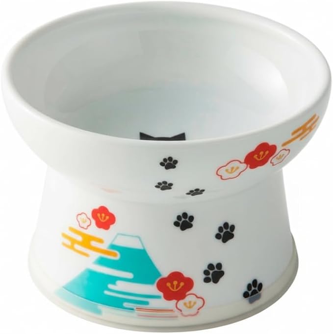 Necoichi Ceramic Elevated Cat Food Bowl (Fuji, Regular Flat)