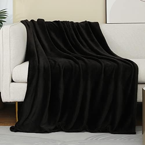 Black Fleece Plush Throw Blanket 50"x60"for Couch Sofa Fuzzy Cozy Flannel by JIAHANNHA