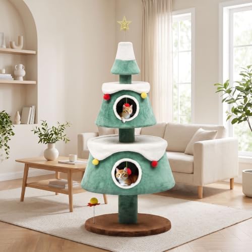 DWVO 63" Christmas Cat Tree with 2-Storey House - Image 6