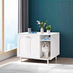 Hzuaneri Cat Litter Box Enclosure, Hidden Litter Box Furniture with Storage | Large Wooden Cabinet with Sisal Mat, Modern Cat Washroom for Living Room, Bedroom, Entryway, White CB01513W