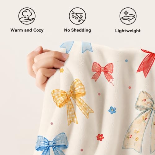 Colorful Bow Throw Blanket Cute Ribbon Pattern Gifts 40''X50'' - Image 7