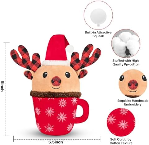 Christmas Dog Toys with Squeaker for Large Breed Interactive Dog Chew Toys for Puppies Small and Large Dogs Reindeer Squeaky Dog Training and Reduce Boredom (Cup Elk - Image 2