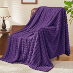BEDELITE 3D Checked Purple Fleece Throw Blanket for Couch, 50x60 Inches by BEDELITE
