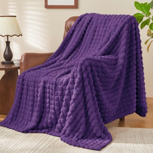 BEDELITE 3D Checked Purple Fleece Throw Blanket for Couch, 50x60 Inches by BEDELITE