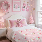 Christmas Santa Claus Throw Blankets, Xmas Tree Soft Anti Pilling Flannel Blanket, Winter Snowflake Decorative Lightweight Pink Blanket, 30x40 Inches Sofa Fleece Blanket - Image 4