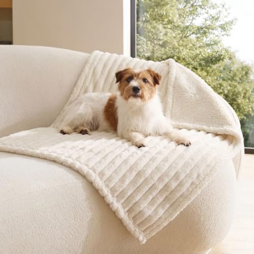 Bedsure ComfyFleece® Waterproof Dog Blankets for Medium Dogs 30"x40" Cream by BEDSURE