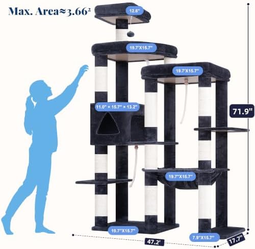 Hey-brother Cat Tree Tower with Stable Extended Base, Big Platform, MPJ078G - Image 2