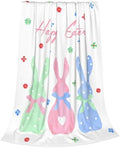Happy Easter Rabbit Throw Blanket, Bunny Floral Soft Cozy Blankets, Cute Lightweight Flannel Blanket for Easter Decorations, All Season Warm Fleece Blanket for for Couch Bed Sofa 50x60 Inch by Qilerongrong