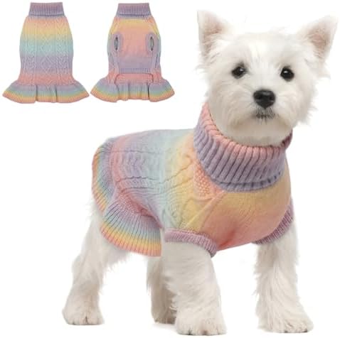 QBLEEV Dog Sweater Dress Pullover for Medium Dogs, Christmas Knitwear Cable Pet Sweater, Warm Winter Fall Puppy Clothes for Girls Boys M by QBLEEV