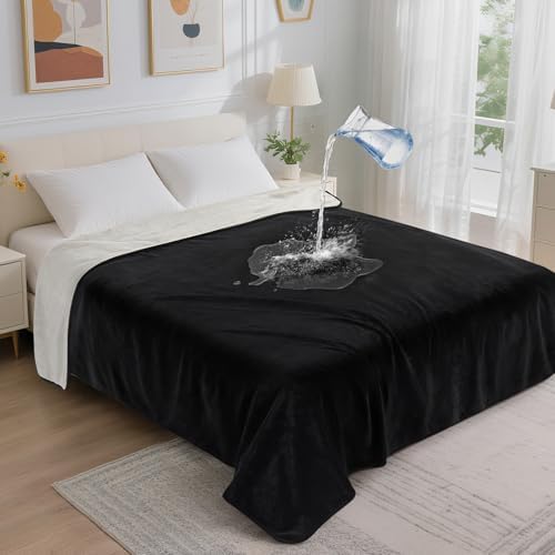 LOOBANI Waterproof Blanket for Queen Bed, Reversible Flannel 80"x90", Black by LOOBANI