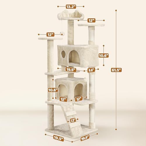 Yaheetech 62in Cat Tree Tower, Double Condo, Multi Platforms, Scratch Posts - Image 3