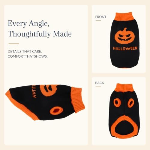 PUMYPOREITY Halloween Cat Sweater for Cats Only, Pumpkin Ghost Knit Sweater - Image 2