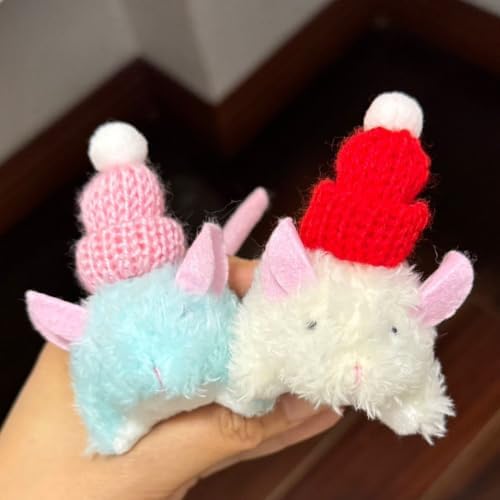 2 Pcs Xmas Catnip Mouse Toys for Cats, Cute Plush Rat Wearing Knit Hat, Built-in Bell & Catnip, Funny Holiday Chew Gift for Indoor Kitty - Image 4