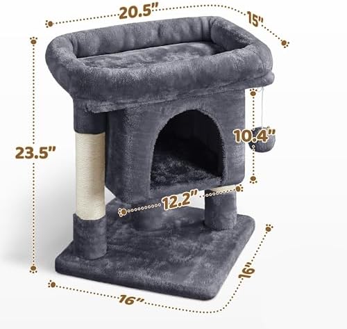 Yaheetech Small Cat Tree 23.5in for Kittens & Senior Cats, Low Profile Gray - Image 3