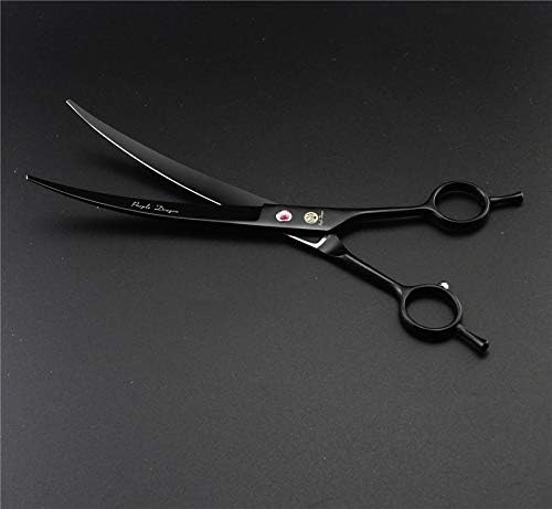 Purple Dragon 8 inch Dog Grooming Scissors Set with Anti-Shock Bag - Black | Japanese 440C Steel Pet Grooming Shears, Comfortable Grip, Includes Curved, Straight & Thinning Scissors with Silencer