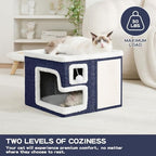 Cat Houses for Indoor Cats, Covered Cat Cave Bed with Scratch Pad and Fluffy Ball, Foldable Cat Hideaway Condo for Large Cats, Modern Kitten Bed,16.5x16.5x13 inches (Blue, Large) - Image 5