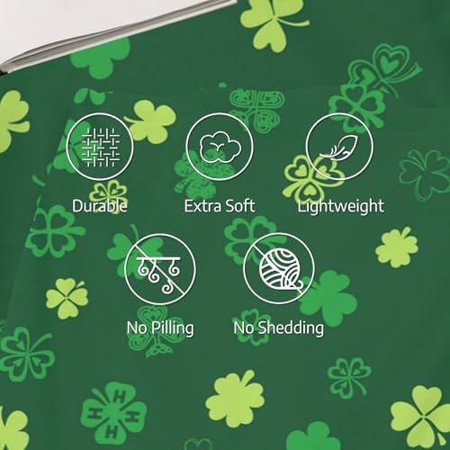 Happy Saint Patrick's Day Green Clover Throw Blanket, Shamrocks Lucky Irish Soft Cozy Blanket, Lightweight Warm Flannel Fleece Blanket for Sofa Bed Couch Chair 40" x 50" - Image 3
