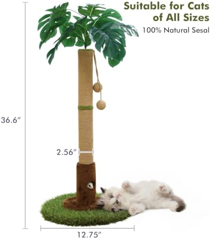 Woochpet 35" inch Cat Scratching Post,sisal cat Scratcher Tree with Leaves - Image 3