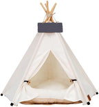 Dog Teepee Bed Cat Tent Portable Houses Pet Puppy with Thick Cushion (M:Size fits 9kg/20lbs (Pets)) | (White, M:Size fits 9kg/20lbs (Pets))