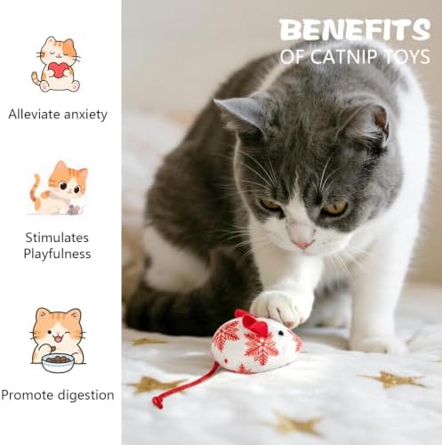 Christmas Catnip Mouse Toys for Cats,5 Pack Plush Mice Toys for Indoor Cats - Image 3