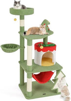 PETSITE 52 inch Cat Christmas Tree, Multi-Level Cat Tower with Sisal Scratching Posts & Board, Cat Condo, Basket Bed, and Detachable Hammock, Cute Cat Tree for Indoor Cats by PETSITE