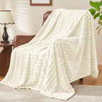 BEDELITE 3D Checked Cream Fleece Throw Blanket for Couch, 50x70 Inch by BEDELITE