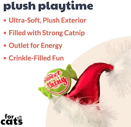 Huxley & Kent Plush Cat Toy - Holiday Interactive Catnip Toy for Cats & Kittens - Soft with Crinkle & Catnip - Fun Indoor Play - Santa Hat & Sweet Thing Candy 2pk - Image 2